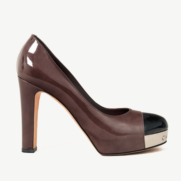 Chanel Brown Patent Leather Mirror Platform Pumps - Picture 1 of 10